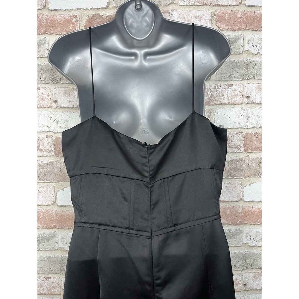 JASON WU Black Satin Corset Boning Bustier‎ Front Slit Midi Zip Dress L - Picture 5 of 13
